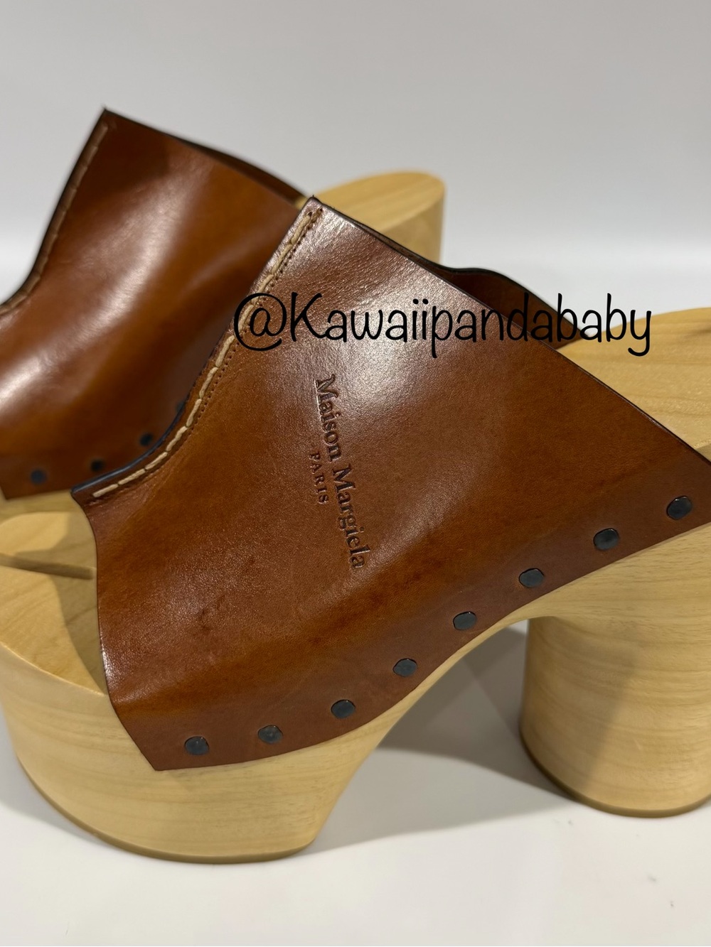 Maison Margiela Tabi Wood Sole Platform Brown Leather Mule Sandal Heels EU40 US9 - Picture 11 of 16